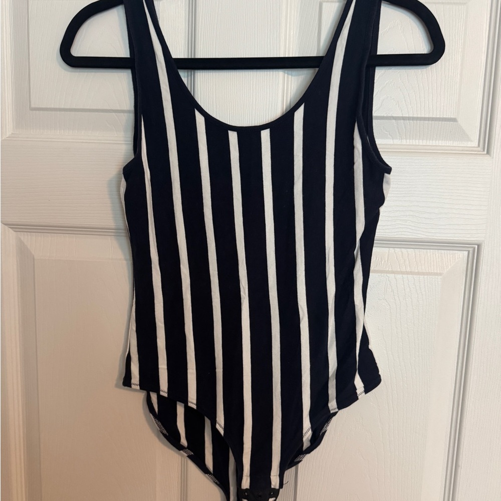 Madewell Navy and White Striped Bodysuit